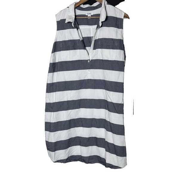 Old Navy Sleeveless‎ Navy Denim White Striped Button Down Beachy Nautical Dress - Picture 1 of 7